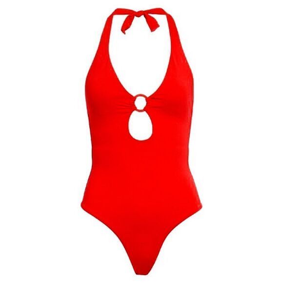 Sea Level Eco Essentials Red Keyhole Halter One-Piece Swimsuit Size 12 - Picture 7 of 13